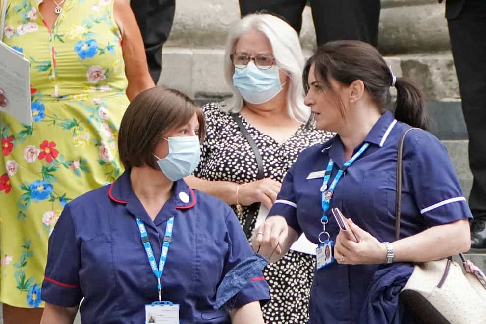 <p>Nurses leaving the 73rd birthday service for the NHS at St Paul’s Cathedral</p>