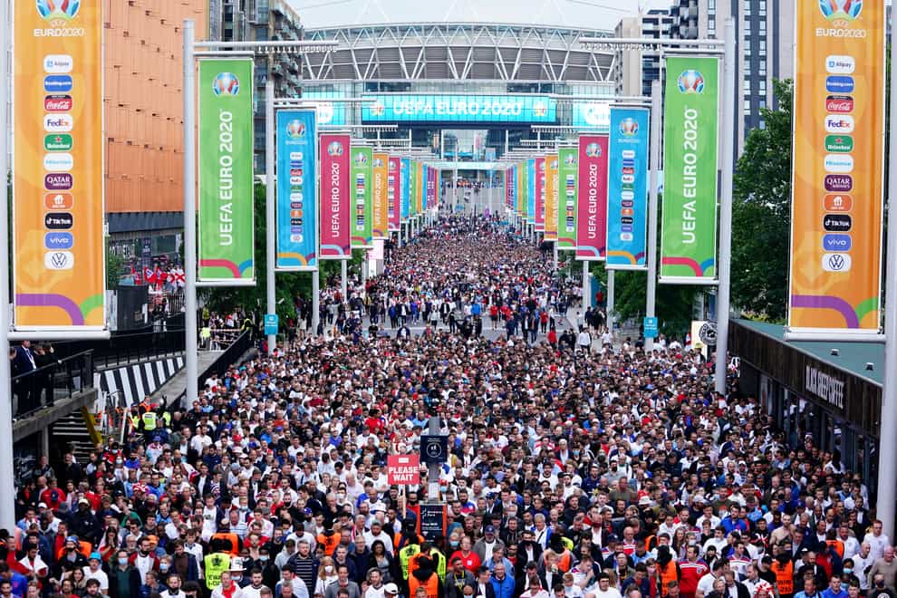 Fans leave Wembley after England's Euro 2020 last 16 victory over Germany