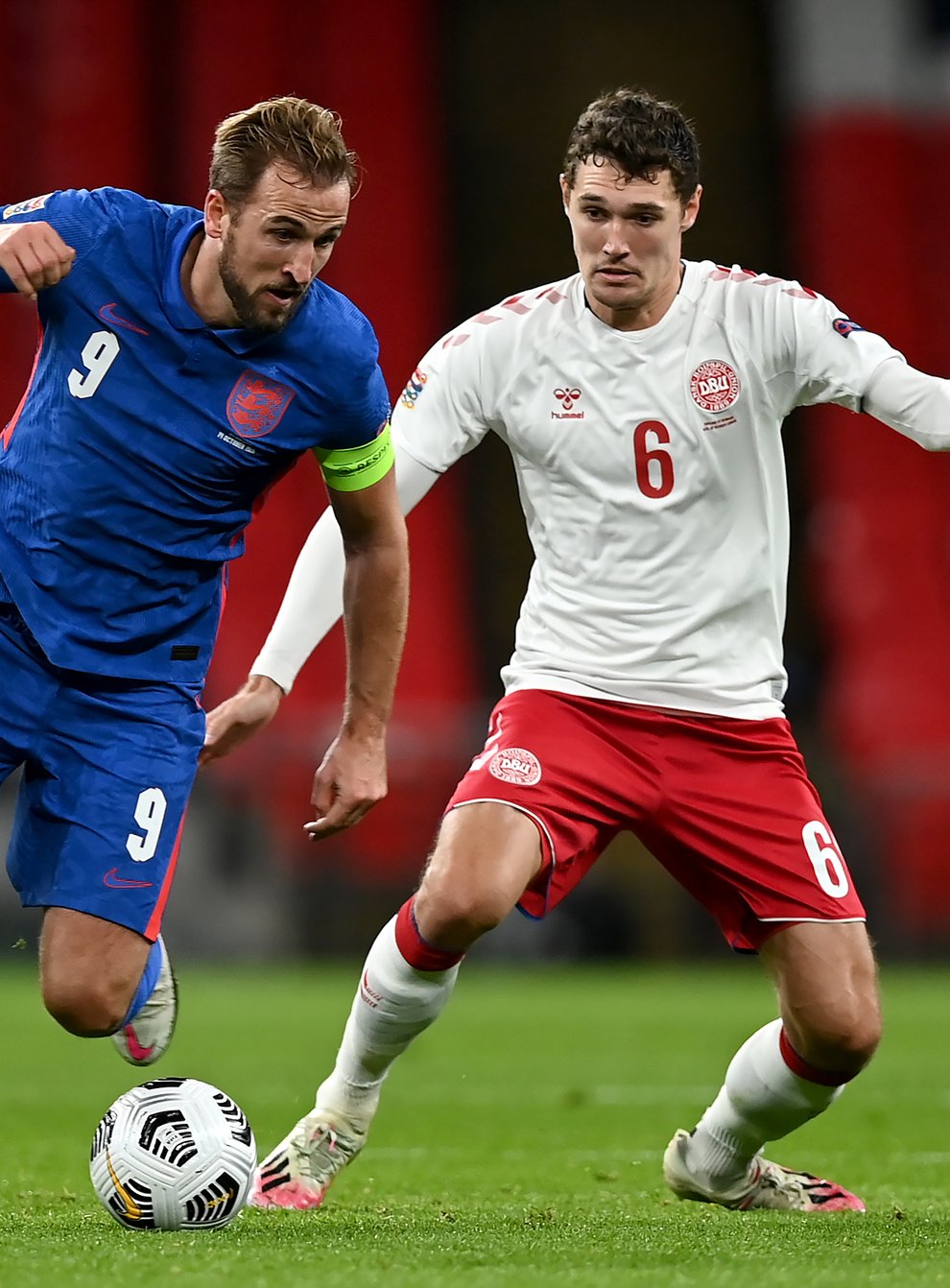Andreas Christensen, right, believes Denmark can keep Harry Kane quiet