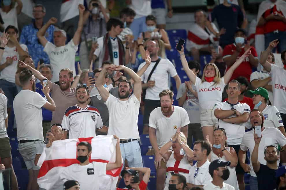 England fans celebrate at the final whistle after the Euro 2020 Quarter Final match at against Ukraine