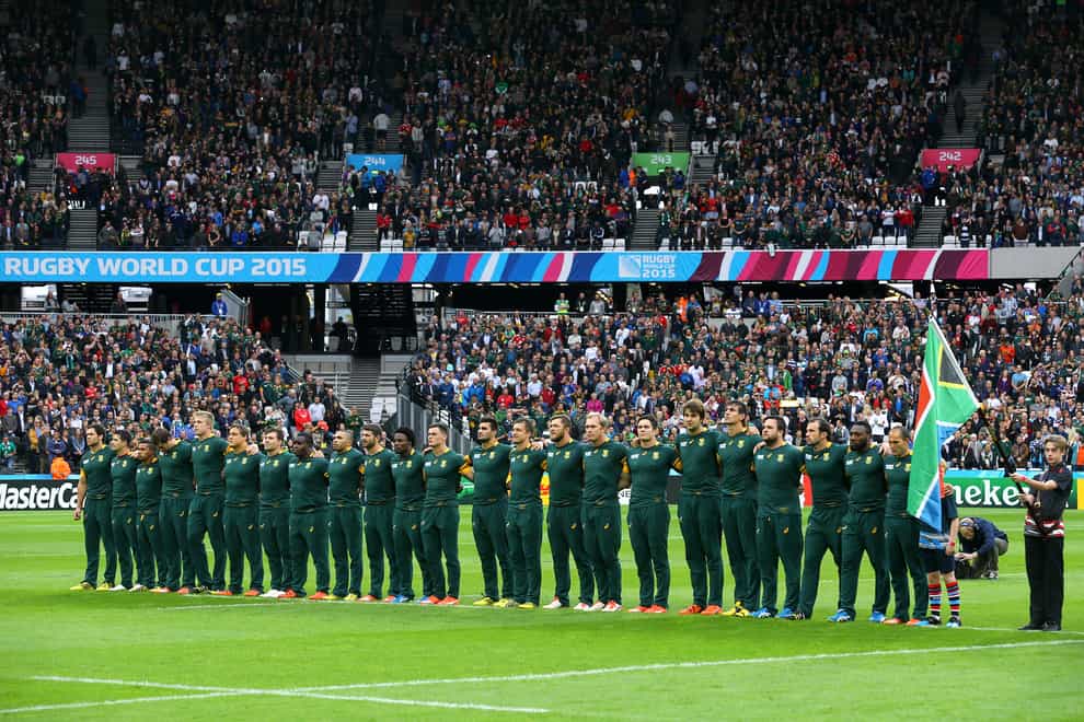 South Africa line up for the anthems