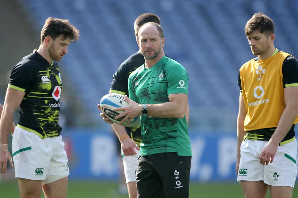 Ireland assistant coach Mike Catt, centre, is preparing for the visit of the United States