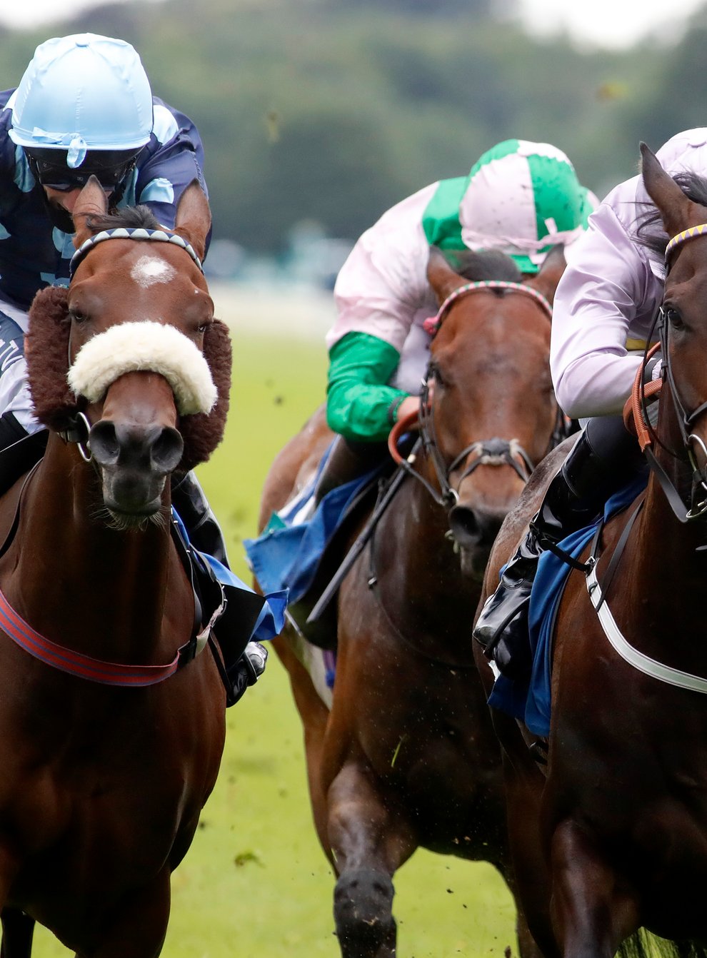 Moss Gill (centre) wins the John Smith’s City Walls Stakes at York