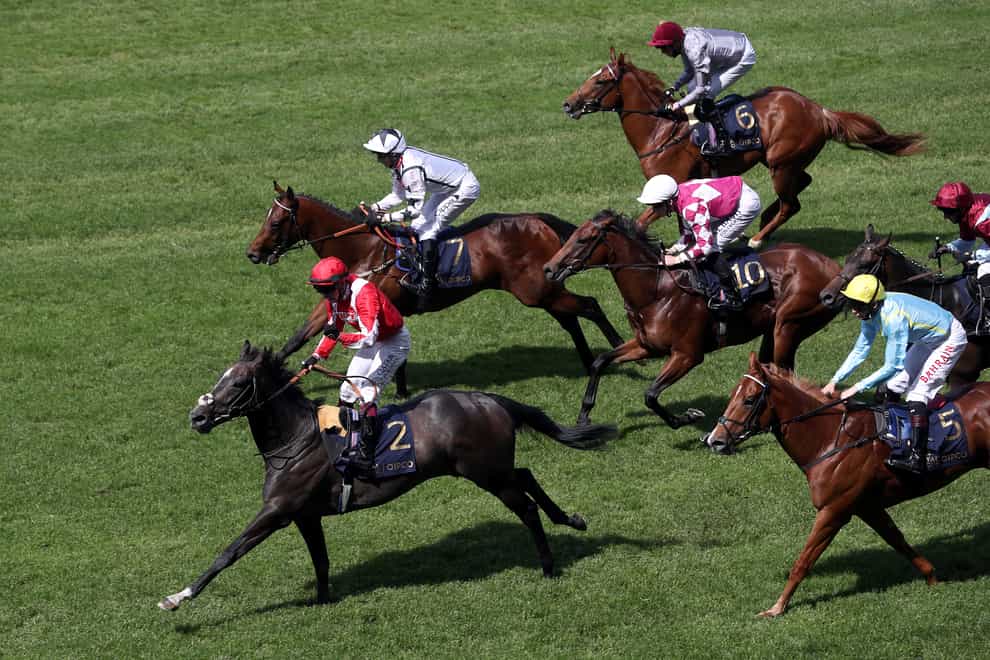 Eldrickjones (white) chases home Berkshire Shadow in the Coventry Stakes at Royal Ascot