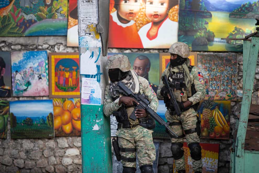 Soldiers patrol in Petionville, the neighbouhood where the late Haitian President Jovenel Moise lived (Joseph Odelyn/AP)