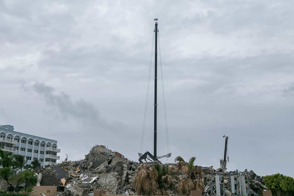 Rubble and debris of the Champlain Towers South condo can be seen in Surfside, Florida (Matias J. Ocner/AP)