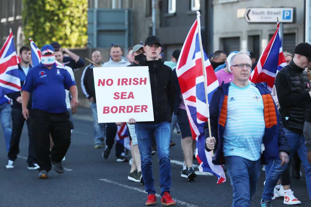 A loyalist protest against the Northern Ireland protocol