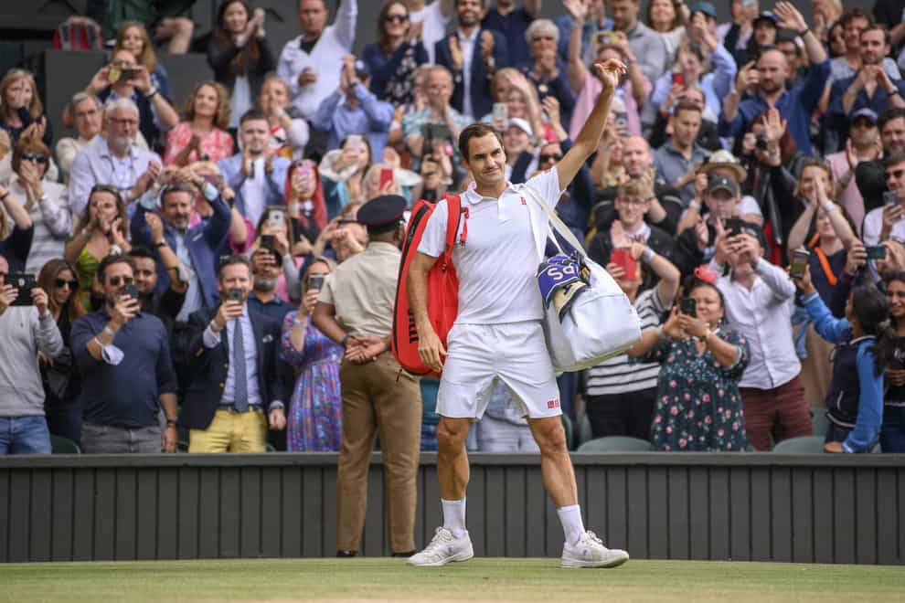 <p>Roger Federer waves an emotional goodbye to Centre Court</p>