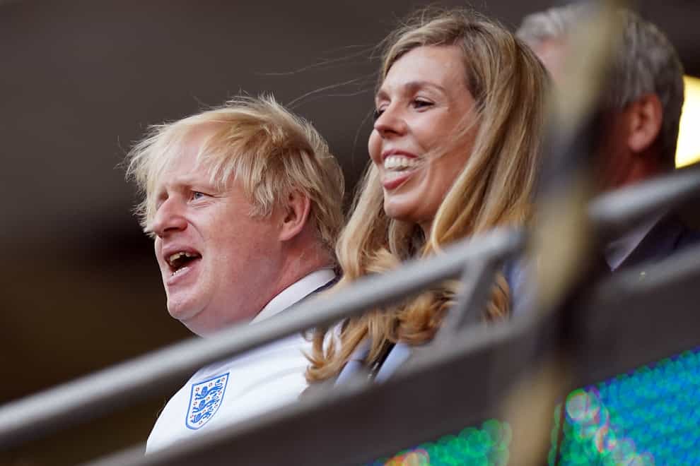 Prime minister Boris Johnson and Carrie Johnson in the stands