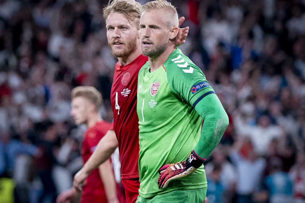 <p>A laser pointer was shone at Kasper Schmeichel during Denmark's defeat to England</p>