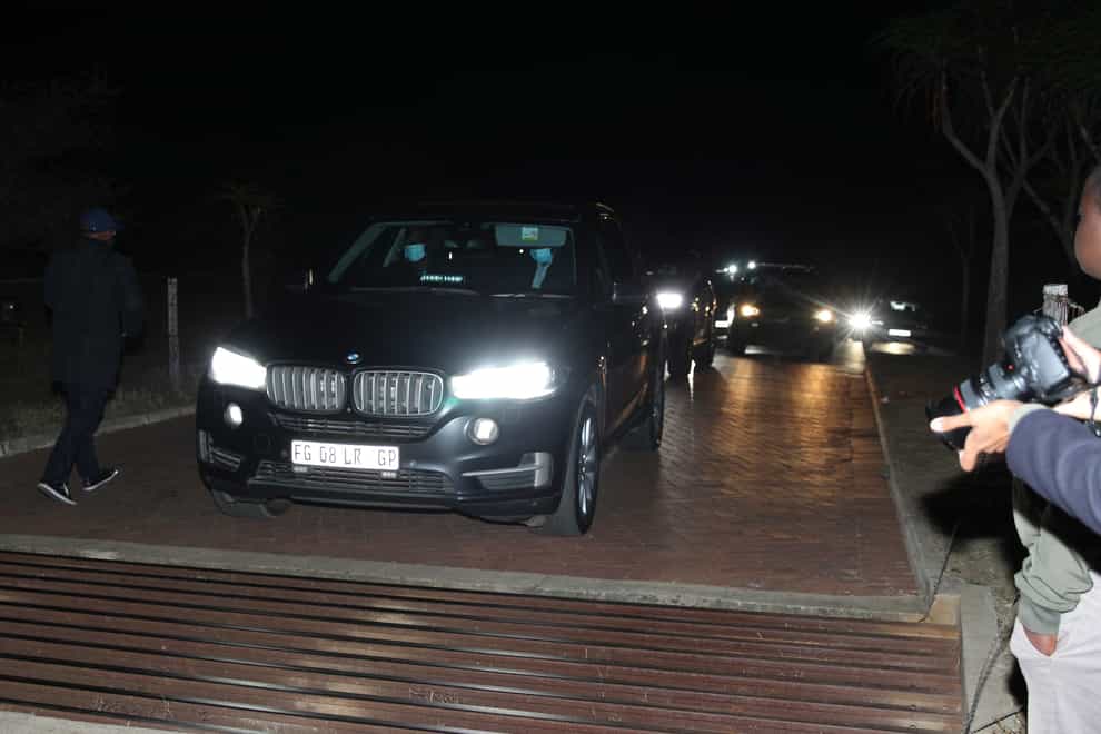 A convoy of vehicles transporting former South African President Jacob Zuma leaves his home in Nkandla, KwaZulu-Natal Province (AP)