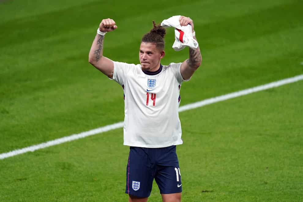 Kalvin Phillips celebrates England's Euro 2020 semi-final win against Denmark at Wembley