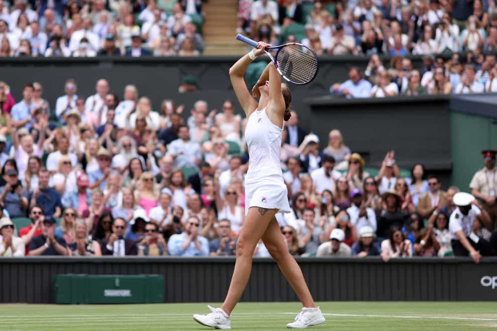 Karolina Pliskova celebrates reaching her first Wimbledon final