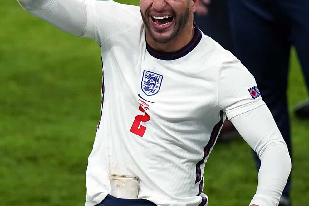 Kyle Walker celebrates England's Euro 2020 semi-final win against Denmark
