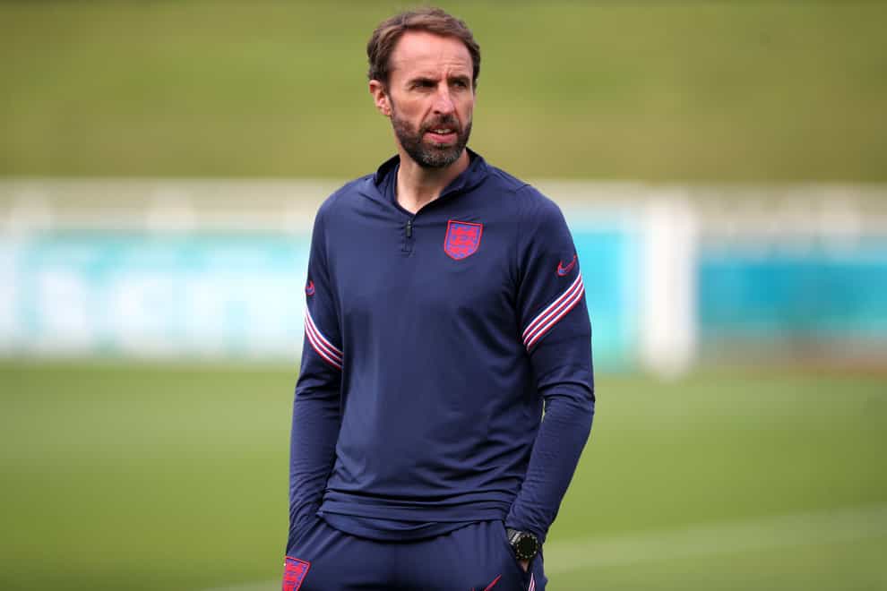 England manager Gareth Southgate oversees training at St George’s Park on Saturday