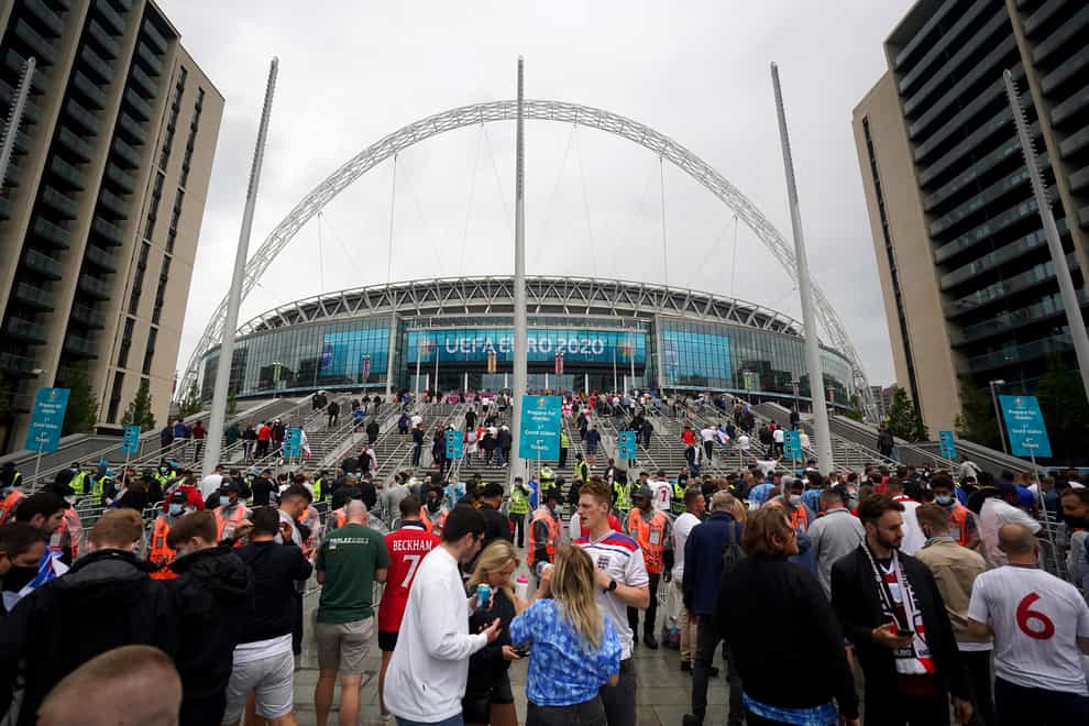 <p>General view of fans entering Wembley</p>