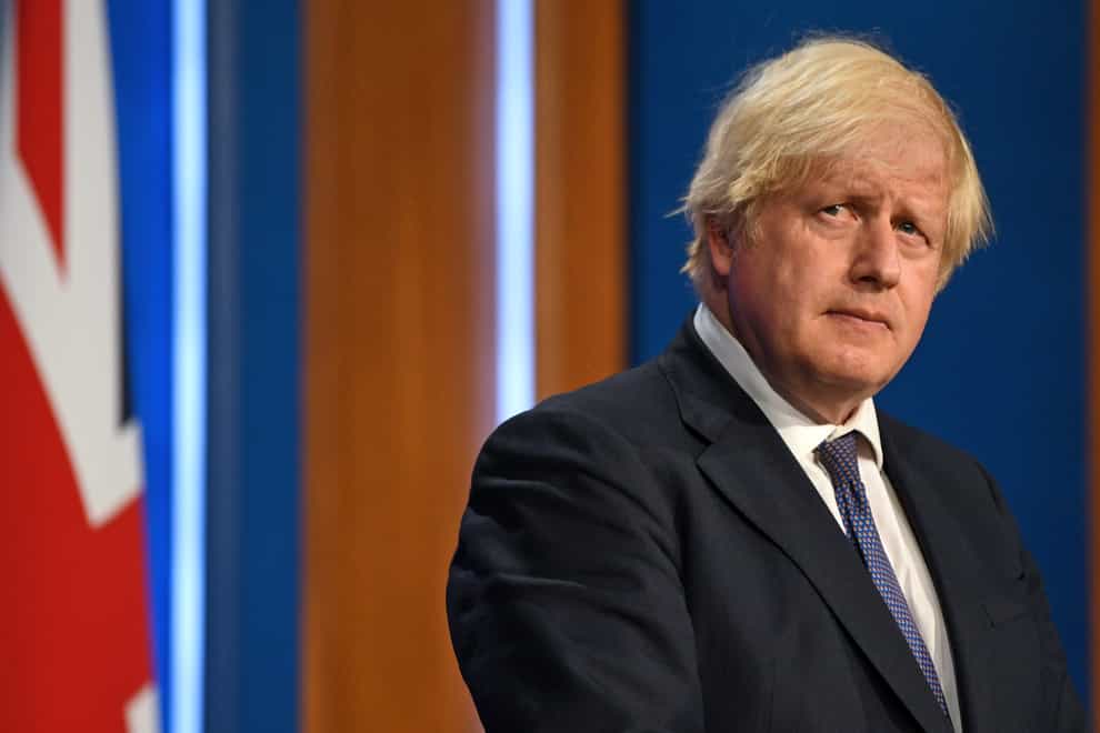 Britain’s Prime Minister Boris Johnson gives an update on relaxing restrictions (Daniel Leal-Olivas/Pool/PA)