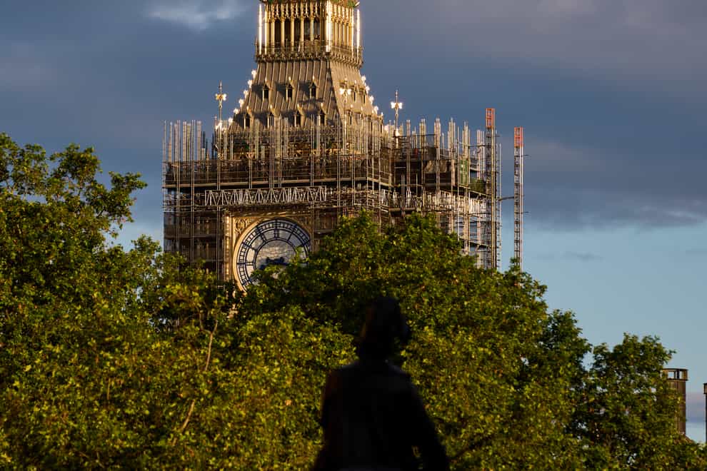 Scaffolding surrounds the under-renovation Elizabeth Tower, commonly known as Big Ben, part of the Palace of Westminster (John Walton/PA)