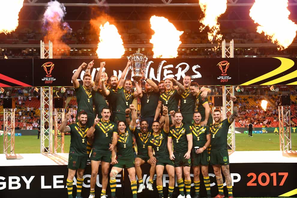 Australia celebrate after the final of the 2017 Rugby League World Cup