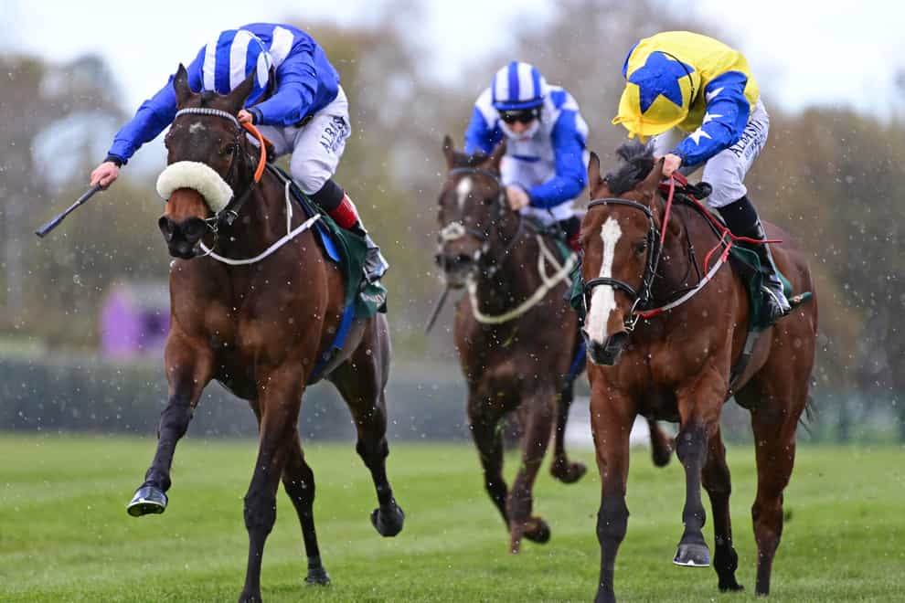 Mehnah (left) finishing second at Leopardstown