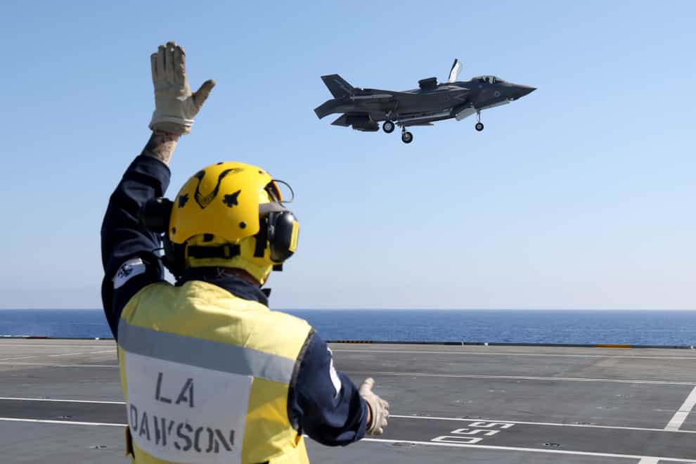 Handout photo issued by the Ministry of Defence (MoD) of LA Dawson recovering an F35B Lightning Jet as it returns to HMS Queen Elizabeth