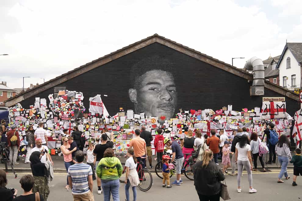 Messages of support were placed on the mural of Manchester United and England striker Marcus Rashford after he was abused in the wake of the Euro 2020 final