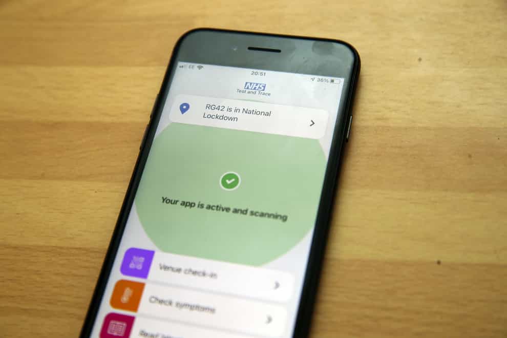 The NHS Covid app on a mobile phone