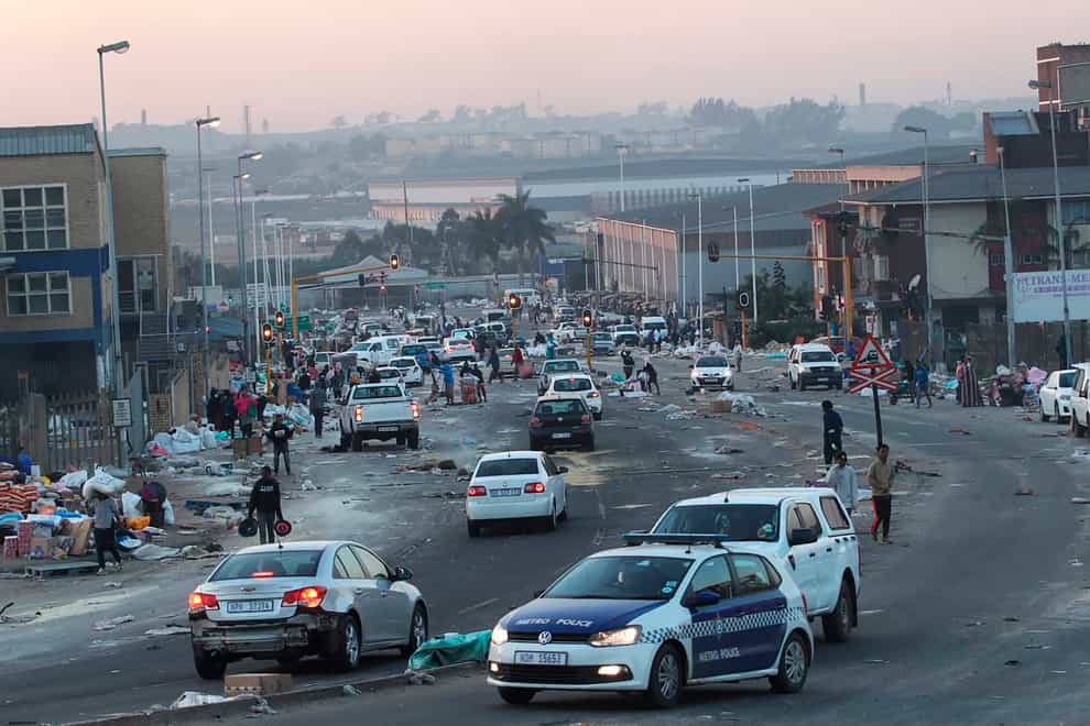 Traffic chaos south of Durban, South Africa, as unrest continued in KwaZulu Natal province