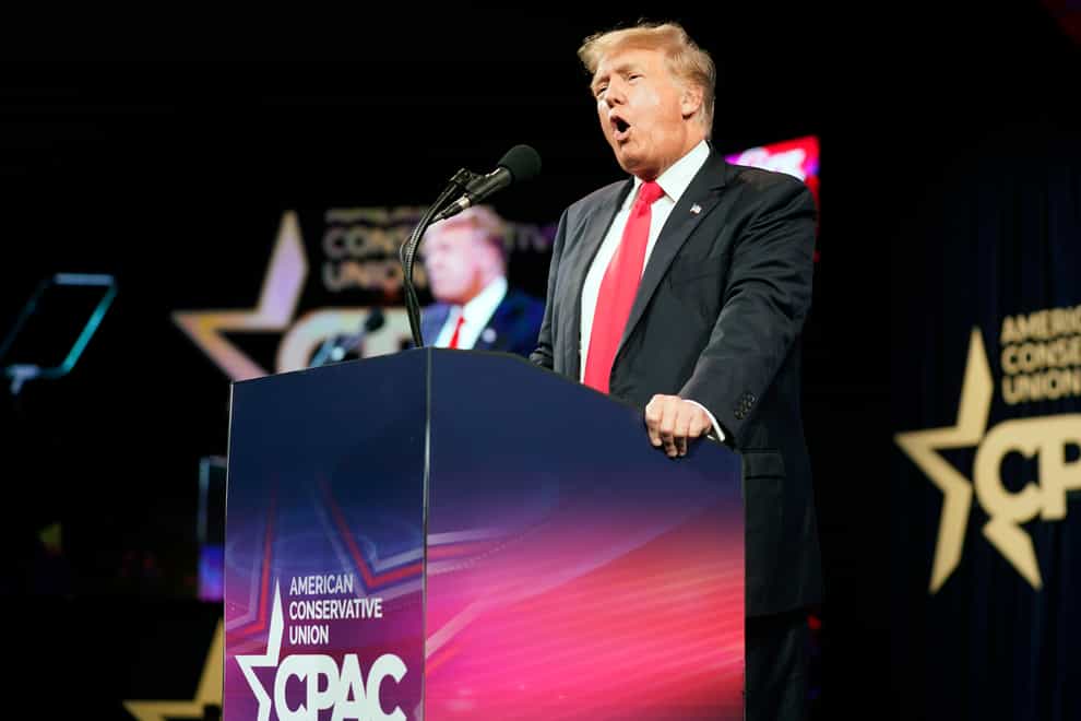 Former president Donald Trump speaks at the Conservative Political Action Conference last Sunday in Dallas