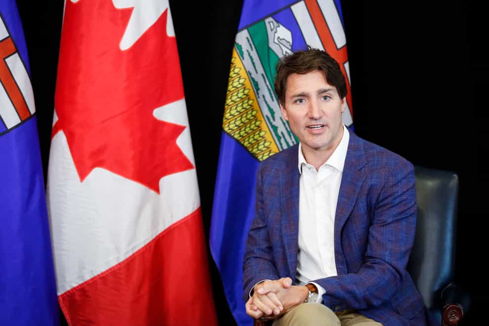 Canadian Prime Minister Justin Trudeau addressing a conference
