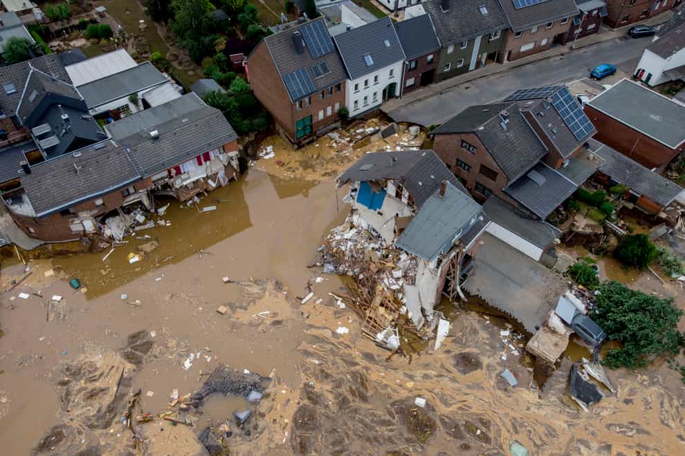 A view of destroyed houses in Erftstadt-Blessem, Germany (Michael Probst/AP)