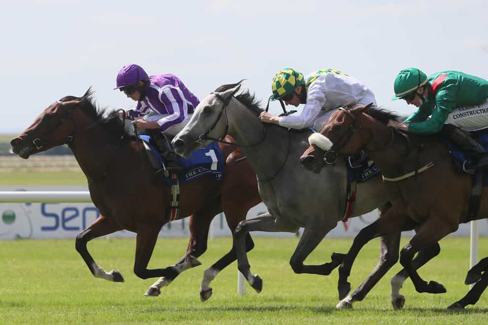 Concert Hall (left) winning the opening race at the Curragh on Sunday