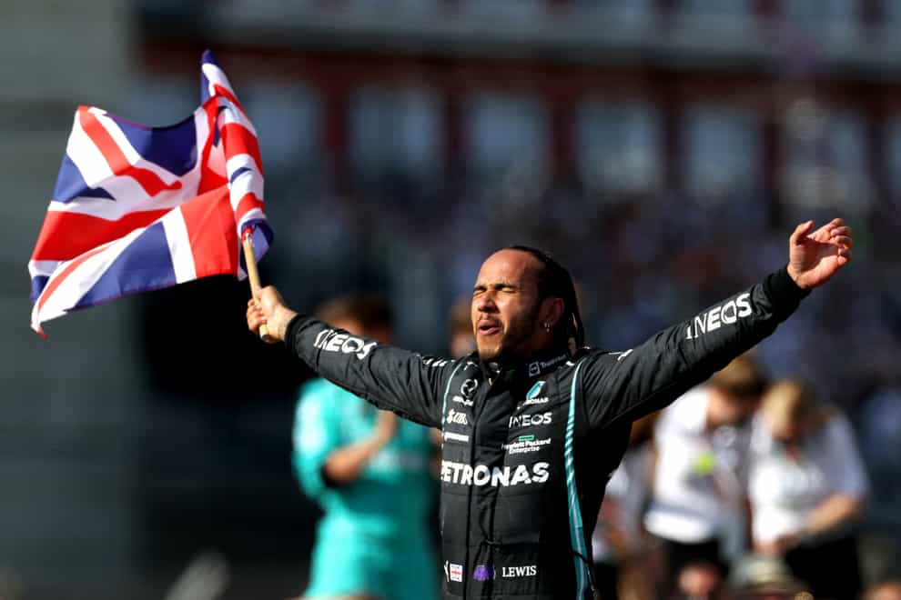 Lewis Hamilton celebrates his victory