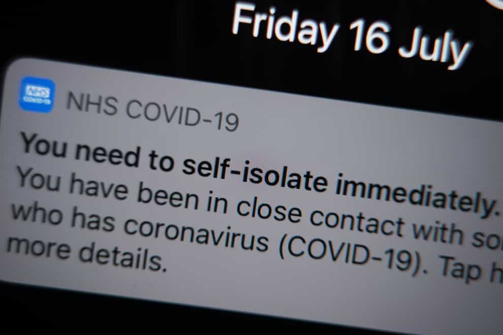 A self-isolate message on the NHS Covid-19 app