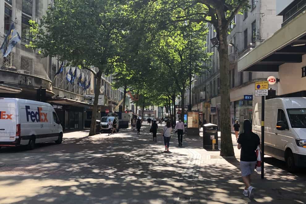 A largely deserted New Street, in the heart of Birmingham city centre, as legal restrictions on masks were lifted on so-called freedom day in England (Matthew Cooper/PA)