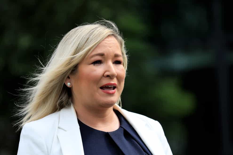 Deputy First Minister Michelle O’Neill speaks to the media following a visit to Dale Farm Dairy Cooperative in Belfast. Ms O’Neill has urged the police to facilitate the removal of a bonfire in the loyalist area of Tiger’s Bay in north Belfast after they refused to support contractors in its removal amid concern an intervention might provoke disorder (Peter Morrison/PA)