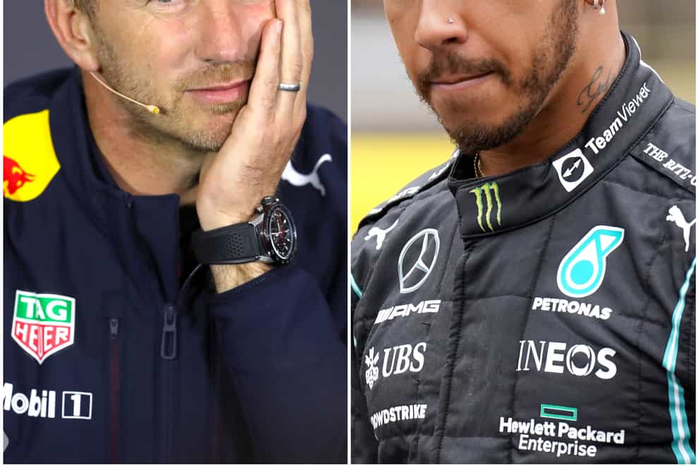 Red Bull team principal Christian Horner, left, was furious with Lewis Hamilton's driving