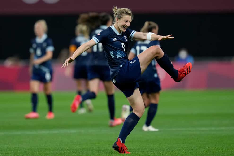 Ellen White celebrates scoring Great Britain's second goal against Chile