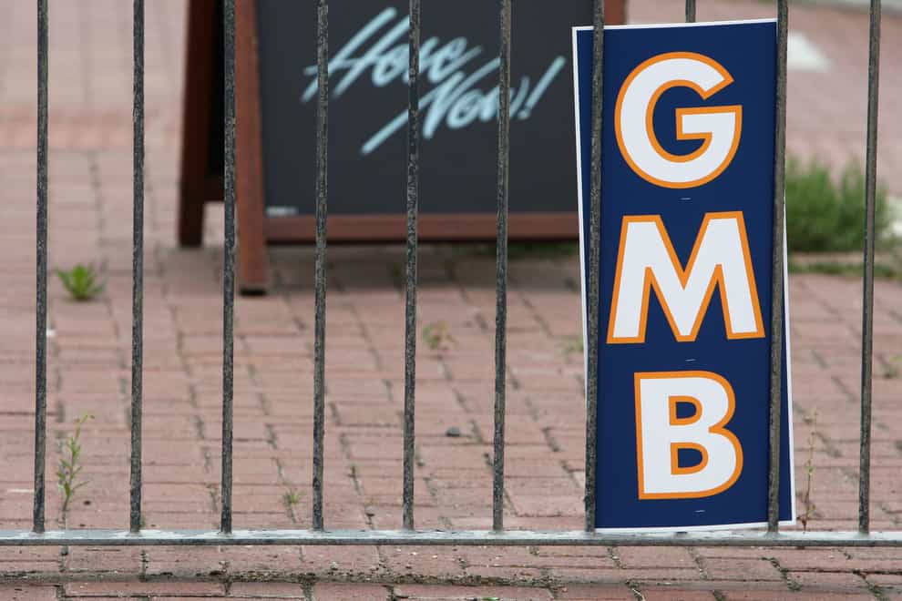 A GMB union sign (Steve Parsons/PA)