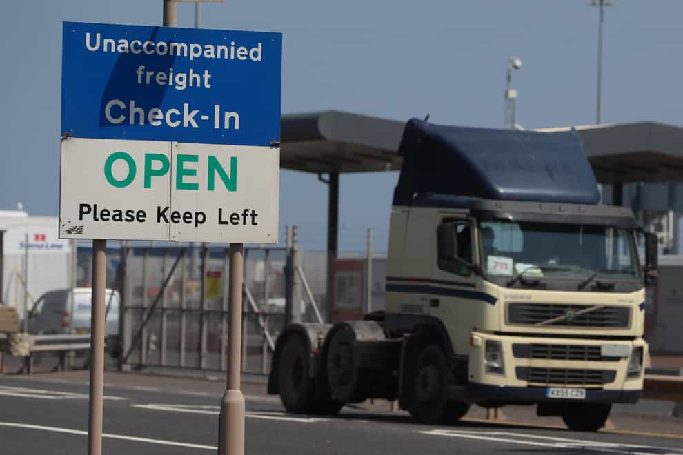 A lorry at Belfast Harbour. The UK has demanded “significant” changes to Northern Ireland’s post-Brexit trading arrangements but has held back from tearing up parts of the deal (Brian Lawless/PA)