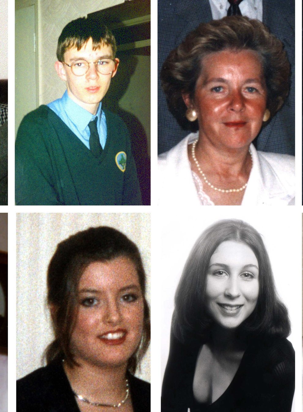 Victims of the Omagh bombing (top row, from left) James Barker, Esther Gibson, Sean McGrath, Gareth Conway, Elizabeth Rush, Fred White, Lorraine Wilson and (bottom row, from left) Veda Short, Alan Radford, Bryan White, Brenda Logue, Deborah Cartwright, Geraldine Breslin, Oran Doherty (PA)