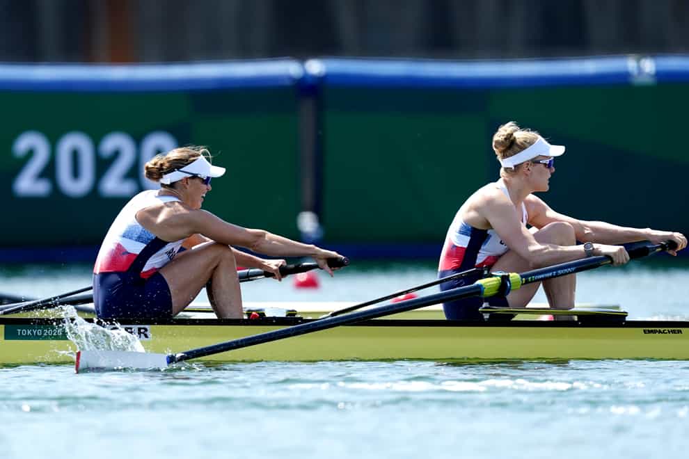 Great Britain’s Helen Glover, left, and Polly Swann came third in their pairs heat in Tokyo (Mike Egerton/PA)