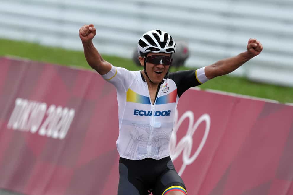 Ecuador’s Richard Carapaz wins Gold in the Men’s Road Race (Martin Rickett/PA)