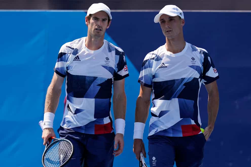 Andy Murray, left, with focus on playing doubles with Joe Salisbury (Seth Wenig/AP)