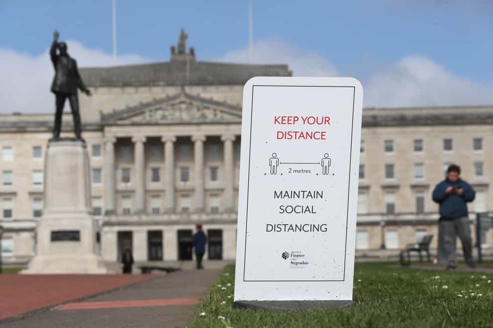 A social distancing sign in the Stormont Estate in Belfast (Brian Lawless/PA)