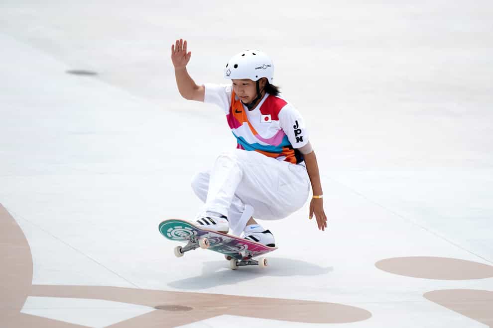 Japan’s Momiji Nishiya during the Women’s Street Final at the Ariake Urban Sports Park on the third day of the Tokyo 2020 Olympic Games in Japan (PA)