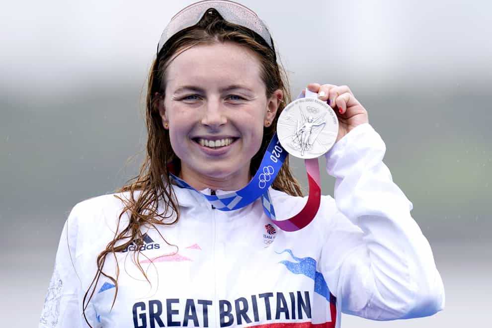 Great Britain’s Georgia Taylor-Brown holds up her silver medal (Danny Lawson/PA)