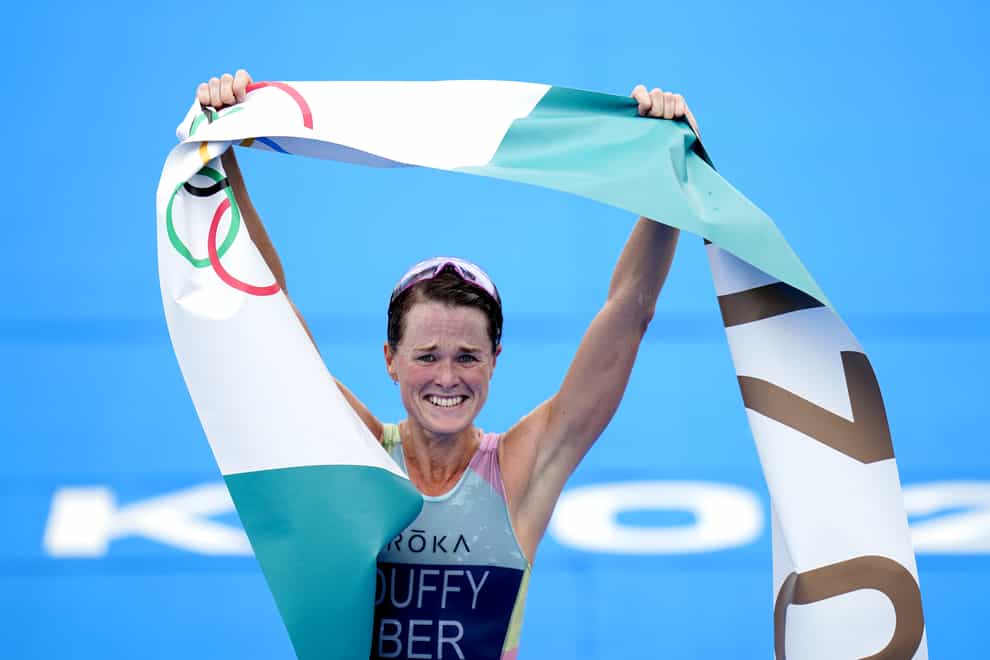 Bermuda’s Flora Duffy celebrates winning triathlon gold in Tokyo (Danny Lawson/PA)