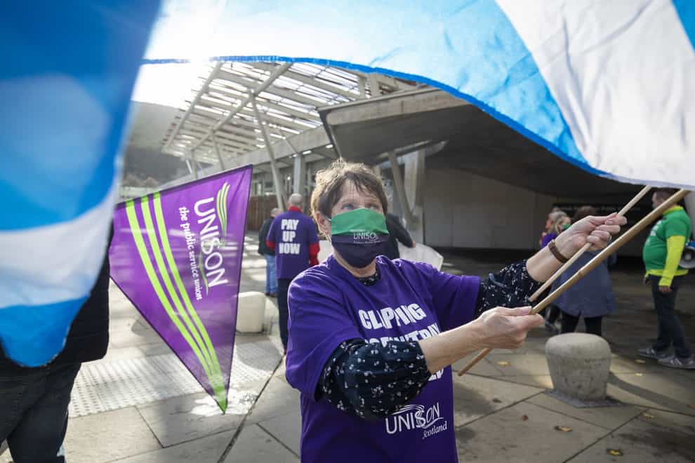 NHS workers and Unison members (Jane Barlow/PA)