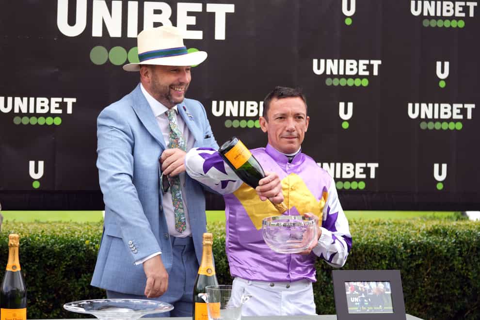 Frankie Dettori (right) after victory aboard Angel Bleu in the Unibet Vintage Stakes at Goodwood (John Walton/PA)